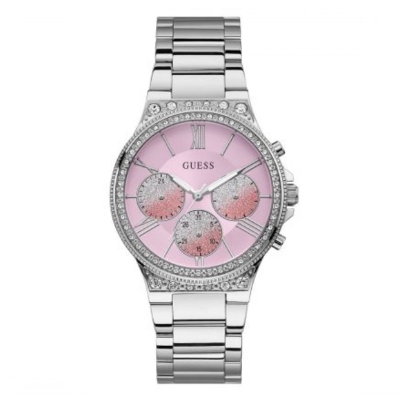 New GUESS Silver & Pink Chronograph Watch main image 7